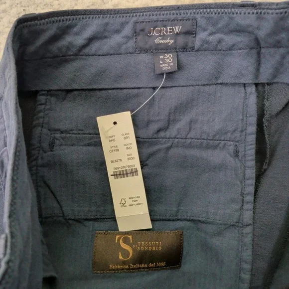 J.Crew Crosby Pleated Cotton Linen Navy Blue Trousers 30x30 CF189 New - Picture 3 of 9